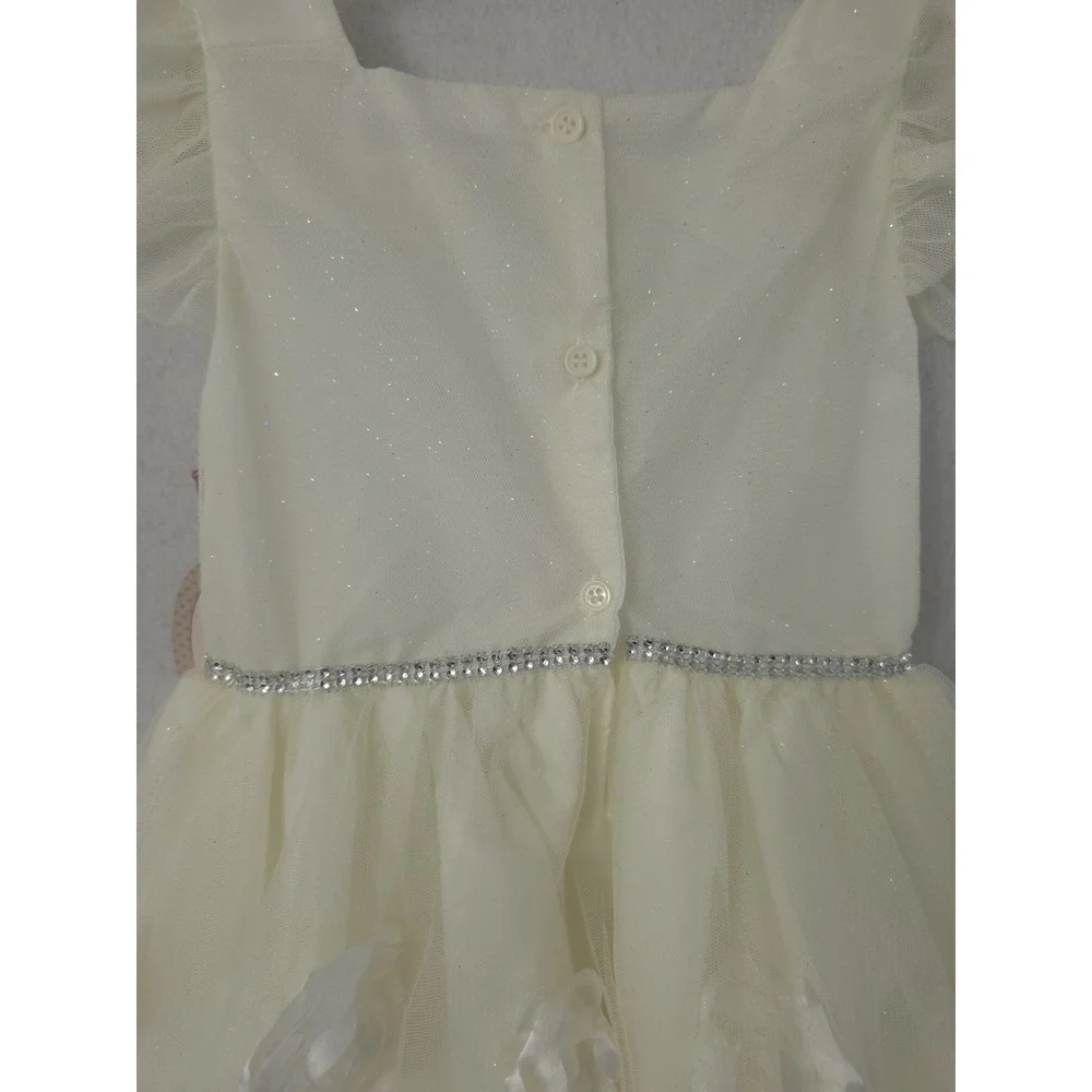 Nannette cream and‎ white girls' dress a sparkling waistband and 3D floral Sz 6X
